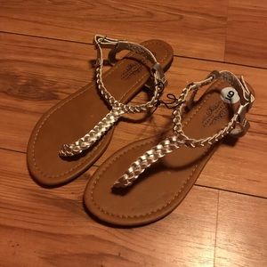 New silver braided sandals size 9